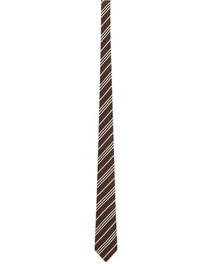Saint Laurent Striped Silk Tie - Brown