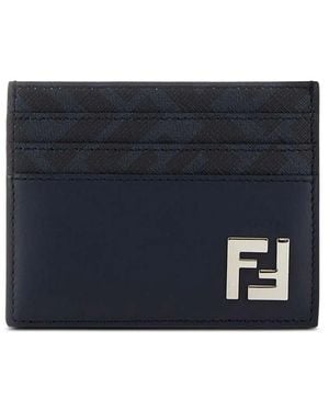 Fendi Logo Leather Card Holder - Blue