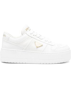 Prada Downtown Bold Leather Sneakers - White