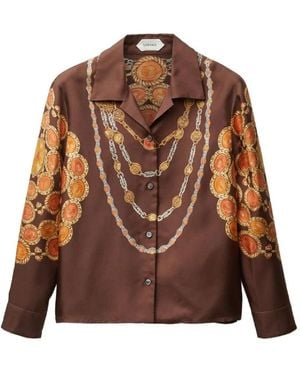 Versace "The Lover" Print Silk Twill Shirt - Brown