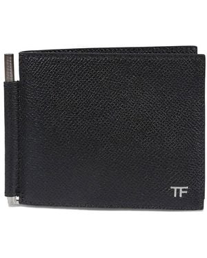 Tom Ford T-Line Leather Wallet With Money Clip - Black