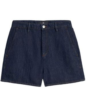 7 For All Mankind Linen Blend Denim Shorts - Blue
