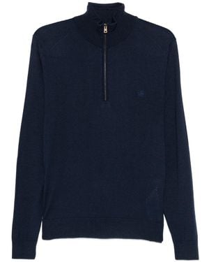 Etro Wool And Silk Sweater With Zip And Pegasus Embroidery - Blue
