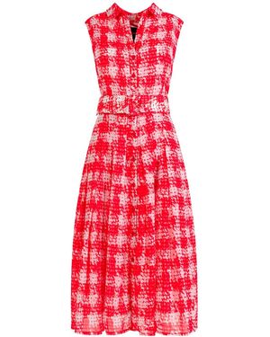 Samantha Sung Ratan Houndstooth-Print Audrey Midi Dress - Red