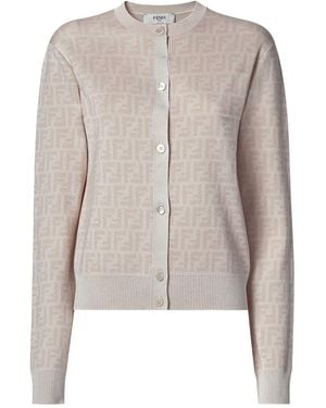 Fendi Slim Fit Ff Wool Cardigan - Natural