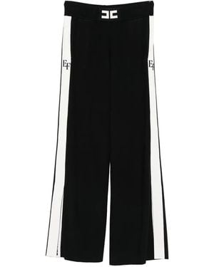 Elisabetta Franchi Palazzo Trousers With Shiny Side Bands - Black