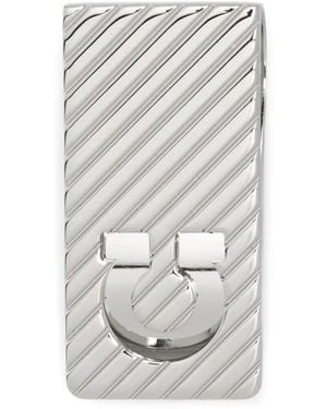 Ferragamo Money Clip Guilloche With Diagonal Stripes - Grey