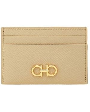 Ferragamo Gancini Hammered Leather Credit Card Holder - Natural