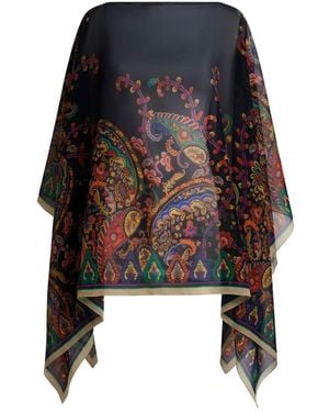 Etro Printed Silk Poncho - Black