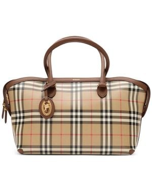 Burberry Small Check Tote Bag With Zipper - Metallic
