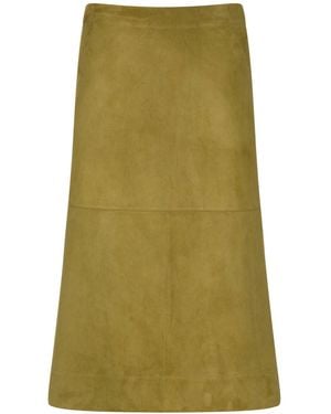 Bottega Veneta Suede Leather Midi Skirt Clothing - Green