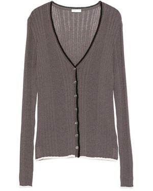 Roberto Collina Contrasting Hem V-Neck Ribbed Cardigan - Gray