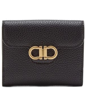 Ferragamo Gancini Grained Leather Compact Wallet - Black