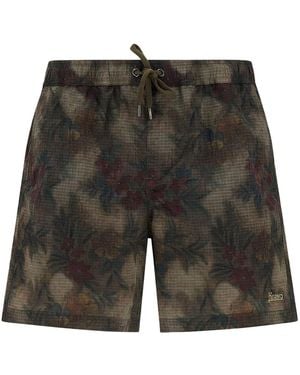 Herno Tropical Pattern Ripstop Nylon Swim Shorts - Grey