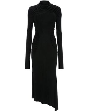 Victoria Beckham High Neck Gathered Midi Dress - Black