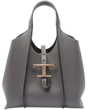 Tod's T Timeless Mini Leather Shopping Bag - Grey