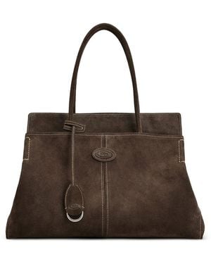 Tod's Medium Suede Leather Shopping Bag - Brown