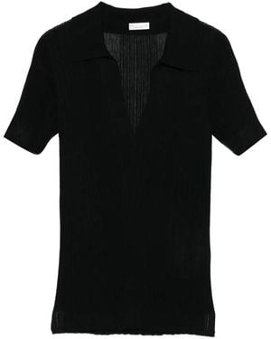Roberto Collina Contrast-Stitch Ribbed Polo - Black