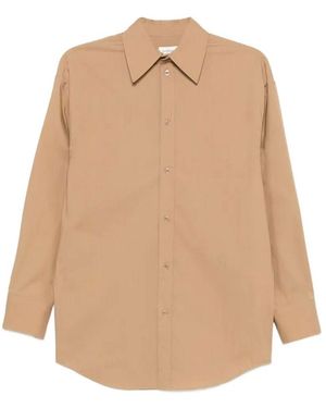 Saint Laurent Cotton Poplin Shirt With Cassandre Embroidery - Natural