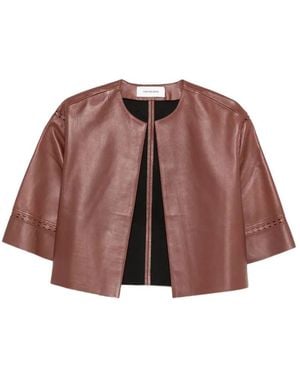 Yves Salomon Laser-Cut Leather Cropped Jacket - Brown