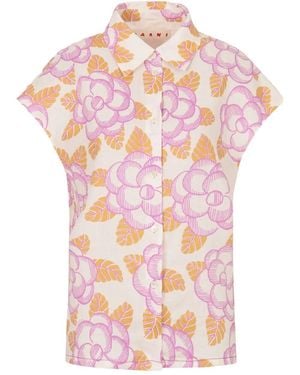 Marni Floral Cap-Sleeved Shirt - Pink