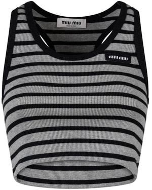 Miu Miu Striped Ribbed Tank Top - Black