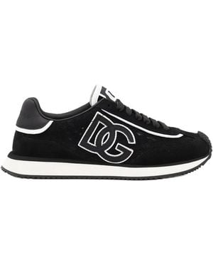 Dolce & Gabbana Dg Cushion Lace-detailed Suede Trainers - Black