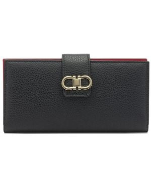 Ferragamo Gancini Grained Leather Continental Wallet - Black