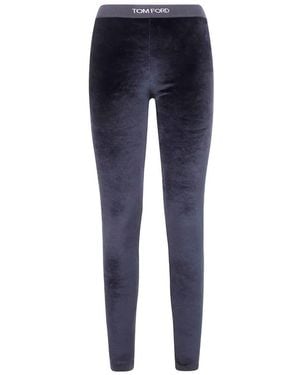 Tom Ford Stretch Lustrous Velour Signature Leggings - Blue
