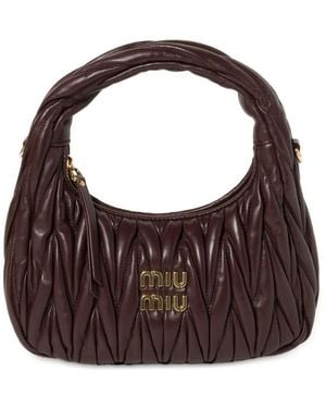 Miu Miu Miumiu Wander Matelassã Nappa Leather Small Hobo Bag - Brown