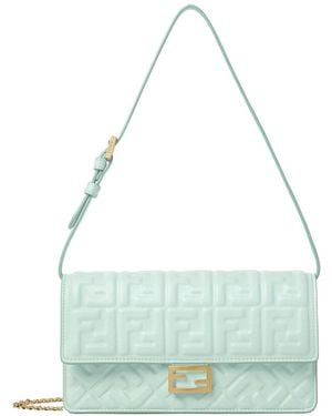 Fendi Wallet On Chain Baguette In Nappa With Ff Pattern - Blue