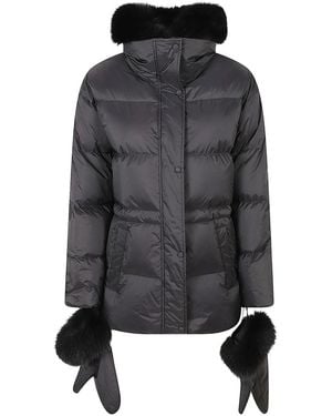 Yves Salomon Down Jacket In Black Technical Fabric With F
