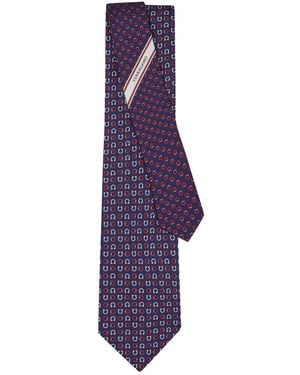 Ferragamo Gancini Print Silk Tie - Purple