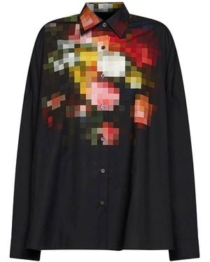 Dries Van Noten Camicia Oversize Con Stampa Pixel - Black