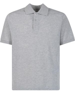 Saint Laurent Cassandre Embroidery Cotton Blend Polo Shirt - Grey