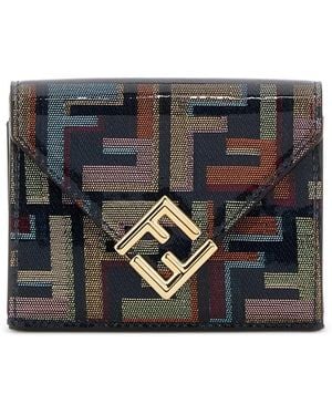 Fendi Ff Diamonds Multicolour Glazed Ff Fabric Wallet - Black