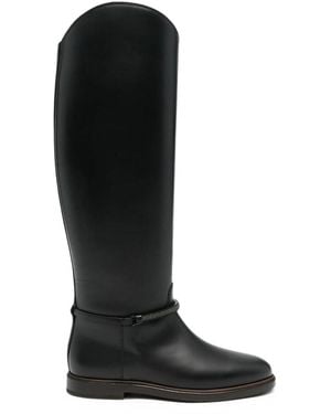 Brunello Cucinelli Leather Boots With Monile - Black