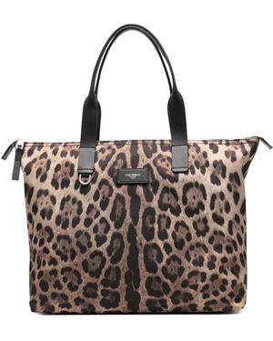 Dolce & Gabbana Leopard Print Nylon Adamo Shopper - Black