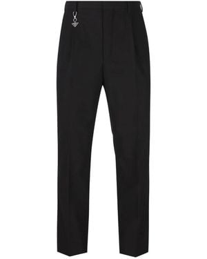 Prada Charm-Detail Cotton Tapered Trousers - Black