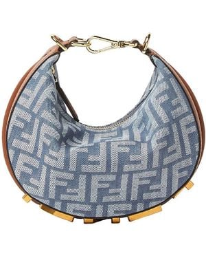 Fendi Graphy Mini Denim-Effect Ff Jacquard Mini-Bag - Blue