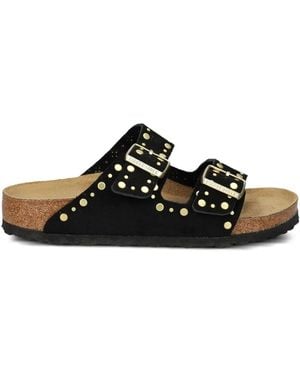 Birkenstock Arizona Suede Studded Slipers - Black