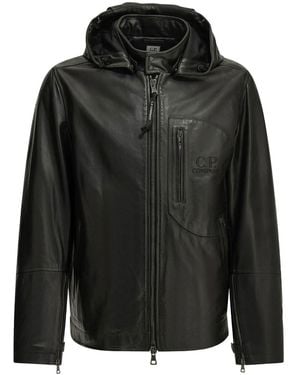C.P. Company Leather Goggle Jacket - Black