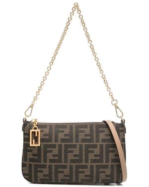 Fendi Pouch Baguette Con Catena - Grigio