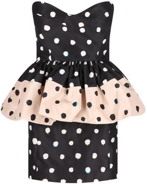 Fendi Falena Dots-Print Taffeta Bustier Dress - Black