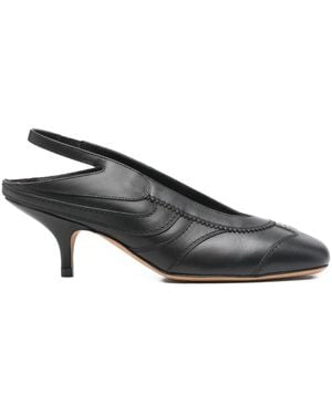 Dries Van Noten Leather Slingback Court Shoes With Topstitched Details - Grey