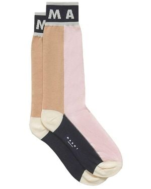 Marni Colour Block Cotton Socks In Pink - White
