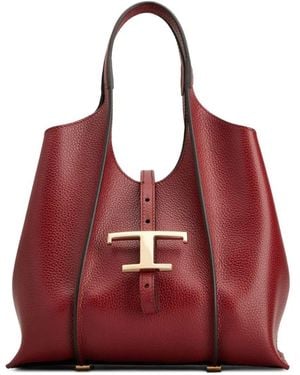 Tod's T Timeless Mini Leather Shopping Bags - Red
