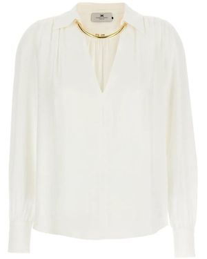 Elisabetta Franchi Blouse In Georgette Fabric With Jewel Detail - White