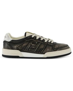 Fendi Match Sneakers In Distressed Leather - Black