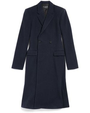 Balenciaga Godet Brushed Wool Midi Coat Clothing - Blue